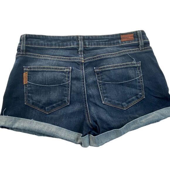 PAIGE Jimmy Jimmy Wm’s Sz 25 Dark Wash Whisking Distressed Cuffed Denim Shorts - Picture 2 of 3